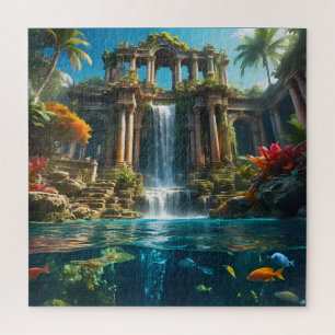 Tropischer Tempelsee Wasserfall Fischsee Puzzle