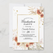 Tropischer Terracotta-Goldrahmen aus Palmblättern Einladung (Vorderseite)