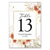 Tropischer Terracotta-Goldrahmen aus Palmblättern Tischnummer (Rückseite)