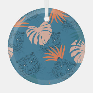 Tropischer Tiger auf Tiefblau Ornament Aus Glas