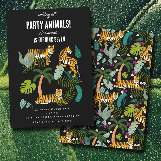 Tropischer Tiger Black Jungle Safari Kindergeburts Einladung