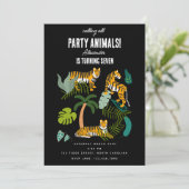 Tropischer Tiger Black Jungle Safari Kindergeburts Einladung (Stehend Vorderseite)