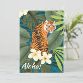 Tropischer Tiger Hawaiian Palm Dschungel Aquamarin Einladung (Stehend Vorderseite)