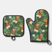 Tropischer Tiger Hawaiian Palm Dschungel Aquamarin Ofenhandschuh & Topflappen-Set (Vorderseite)