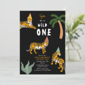 Tropischer Tiger Jungle Safari Kinder erster Gebur Einladung (Stehend Vorderseite)