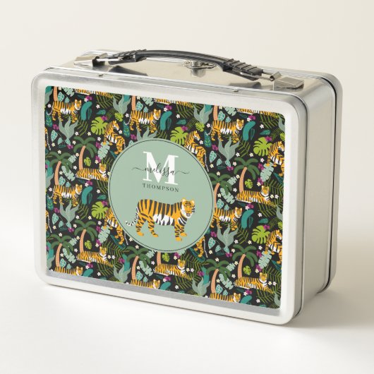 Tropischer Tiger Schwarzer Botanischer Dschungel S Metall Brotdose (Rückseite)