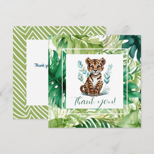 Tropischer Tiger und Jungle Foliage Babydusche Dankeskarte (Vorne/Hinten)