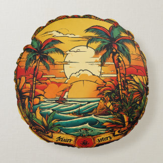 Tropischer Tintenkomfort: Sailor Jerry-Inspiriert Rundes Kissen