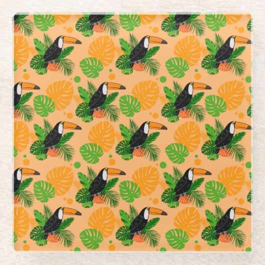 Tropischer Toucan Bird Nahtloses Muster Glasuntersetzer (Vorderseite)