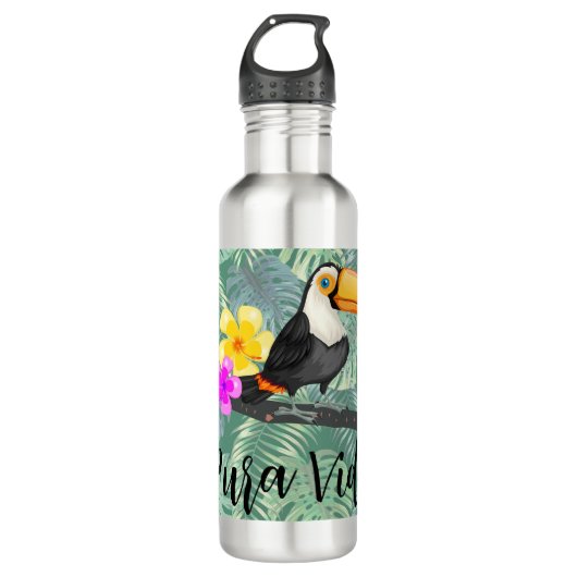 Tropischer Toucan Pura Vida Wasserflasche Edelstahlflasche (Vorderseite)