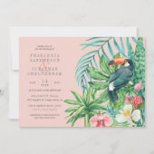 Tropischer Touch & Blume Rosa Hochzeit Einladung (Vorderseite)