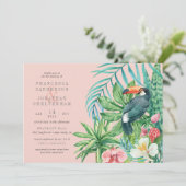 Tropischer Touch & Blume Rosa Hochzeit Einladung (Stehend Vorderseite)