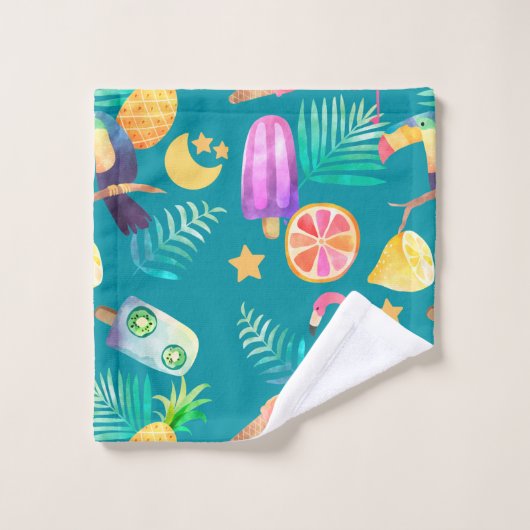 Tropischer Touch Vogelrosa Flamingo-Muster Badhandtuch Set (Waschlappen)