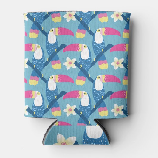 Tropischer Toukan: lebendiges Blumenmuster. Dosenkühler (Vorderseite)