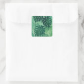 Tropischer Tropfen - Monstera Blätter Wasserfarben Quadratischer Aufkleber (Tasche)