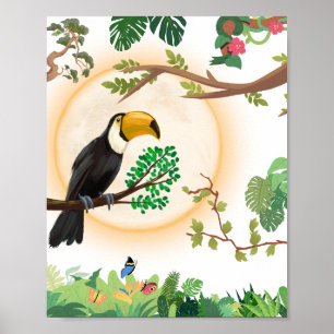 Tropischer Tukane-Vogel & Dschungelblätter Ästheti Poster