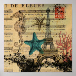 tropischer Turm Seepferd Seashellsparis Eiffel Poster