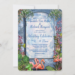 Tropischer Vintage-Blau-Marble-Palast Einladung