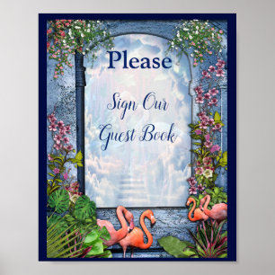Tropischer Vintage-Blau-Marble-Palast Poster