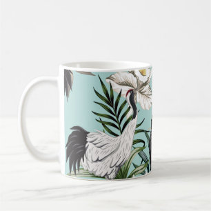 Tropischer Vintage-Kranichvogel, Papagei, Lotusb Kaffeetasse