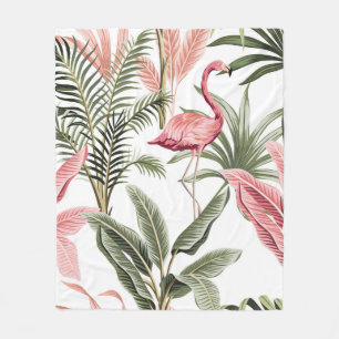 Tropischer vintage rosa Flamingo, Bananenbäume und Fleecedecke