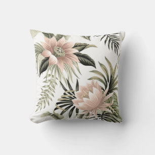 Tropischer vintage rosa Lotus, Palmwedel, Banane Kissen