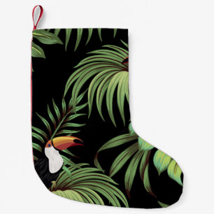 Tropischer Vintage-Tukan, Palmwedel-Blumennaht Kleiner Weihnachtsstrumpf