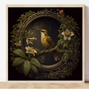 Tropischer Vintage-Vogel und Blumen Poster
