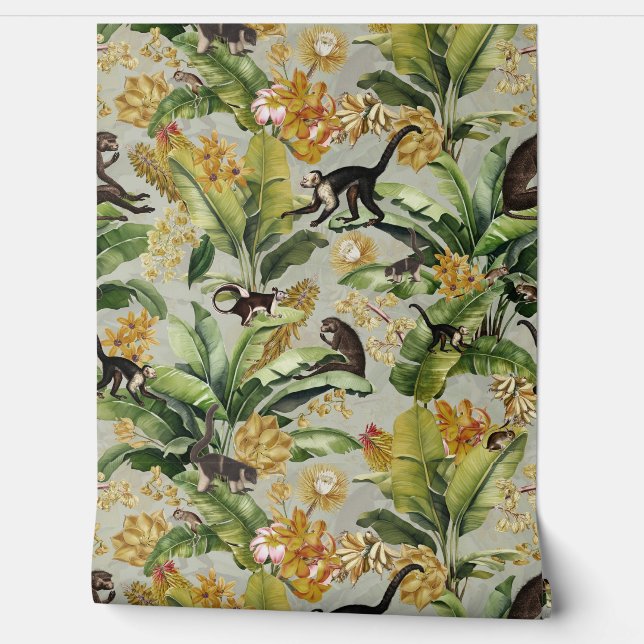 Tropischer Vintager Affenwald Tapete (Abrollen)