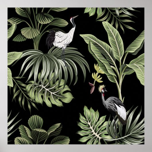 Tropischer Vintager Nachtkran, Palmen, Verbot Poster (Vorne)