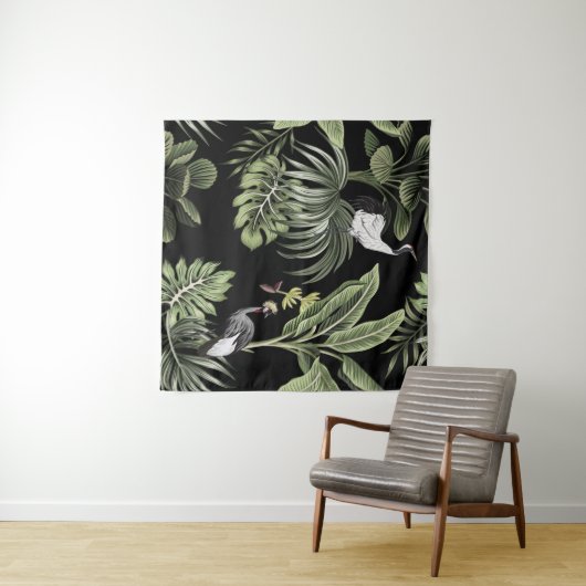 Tropischer Vintager Nachtkran, Palmen, Verbot Wandteppich (Beispiel (Horizontal))