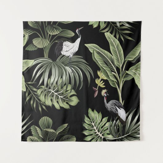 Tropischer Vintager Nachtkran, Palmen, Verbot Wandteppich (Vorderseite)