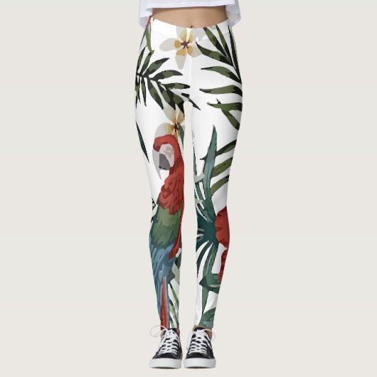 Tropischer Vintager Papagei-Hibiskus Leggings (Vorderseite)