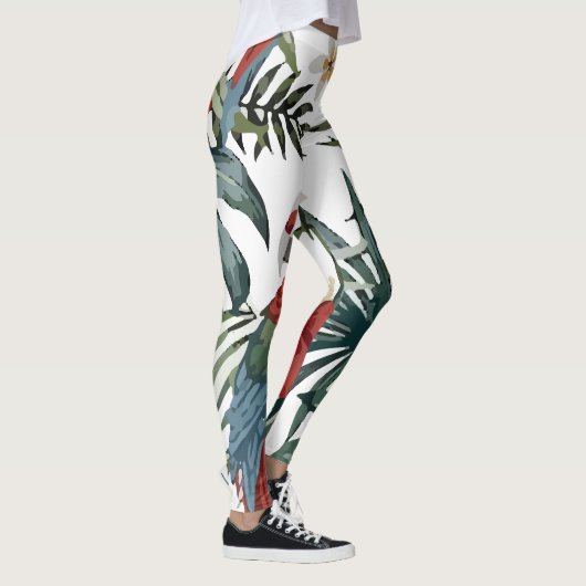 Tropischer Vintager Papagei-Hibiskus Leggings (Rechts)