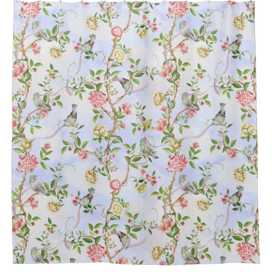 Tropischer Vintager Rokoko Garden Chinoiserie Duschvorhang (Vorderseite)