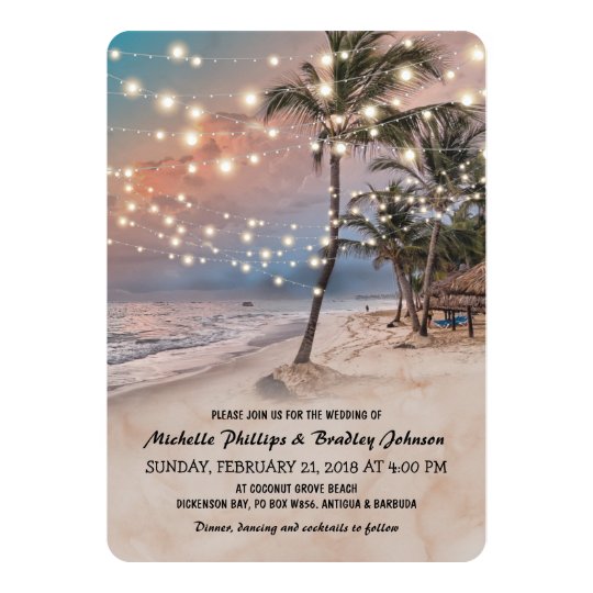 Tropischer Vintager Strand Beleuchtet Hochzeit Einladung Zazzle De