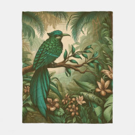 Tropischer Vogel im Grünen Dschungel 2 Fleecedecke