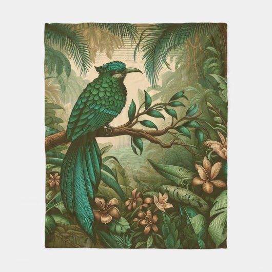 Tropischer Vogel im Grünen Dschungel 2 Fleecedecke (Vorderseite)