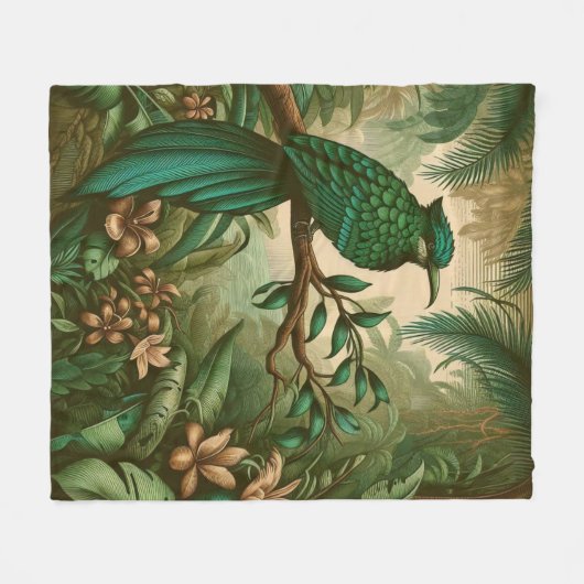 Tropischer Vogel im Grünen Dschungel 2 Fleecedecke (Vorderseite (Horizontal))