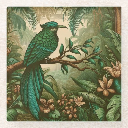Tropischer Vogel im Grünen Dschungel 2 Glasuntersetzer (Vorderseite)