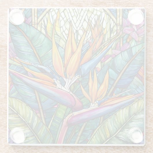 Tropischer Vogel im Paradies Gewebte Glaskunst Glasuntersetzer (Rückseite)