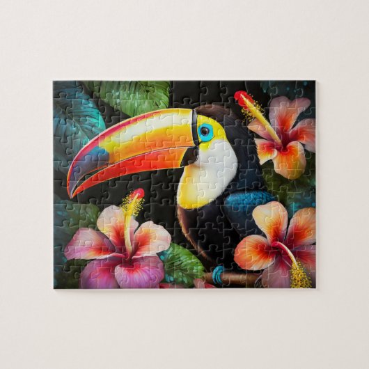 Tropischer Vogel mit Hibiskus-Blume Puzzle (Horizontal)