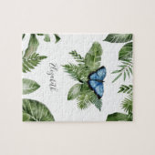 Tropischer Wald Blau Schmetterling Personalisierte Puzzle (Horizontal)