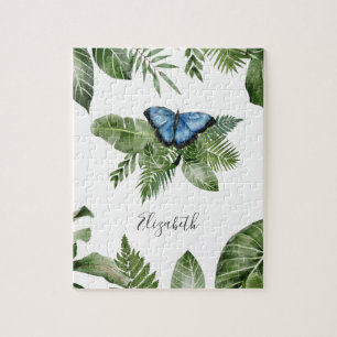 Tropischer Wald Blau Schmetterling Personalisierte Puzzle