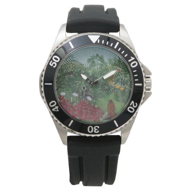 Tropischer Wald mit Affen und Schlange (Rousseau) Armbanduhr (Vorderseite)