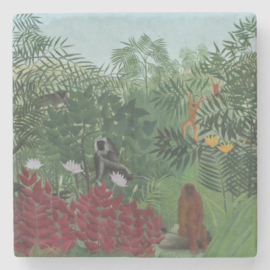 Tropischer Wald mit Affen und Schlange (Rousseau) Steinuntersetzer (Vorderseite)