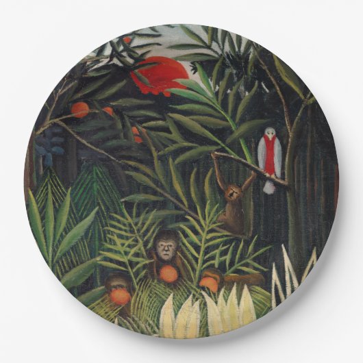 Tropischer Wald mit Affen von Henri Rousseau Pappteller (Vorderseite)
