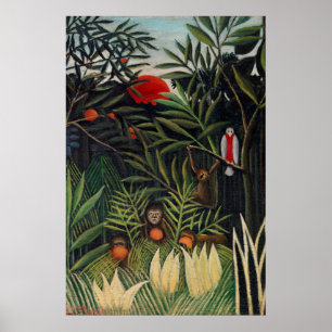 Tropischer Wald mit Affen von Henri Rousseau. Poster