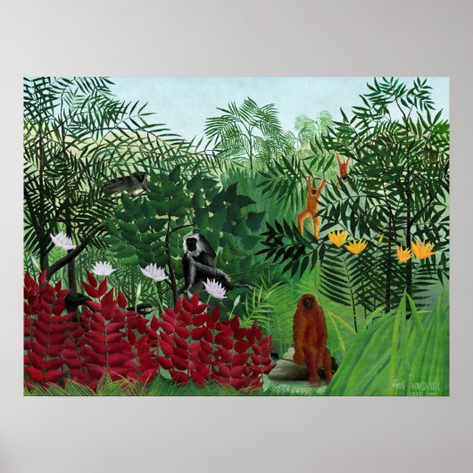 Tropischer Wald mit Affen von Henri Rousseau. Poster (Vorne)