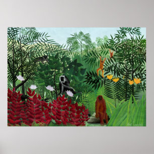 Tropischer Wald mit Affen von Henri Rousseau. Poster
